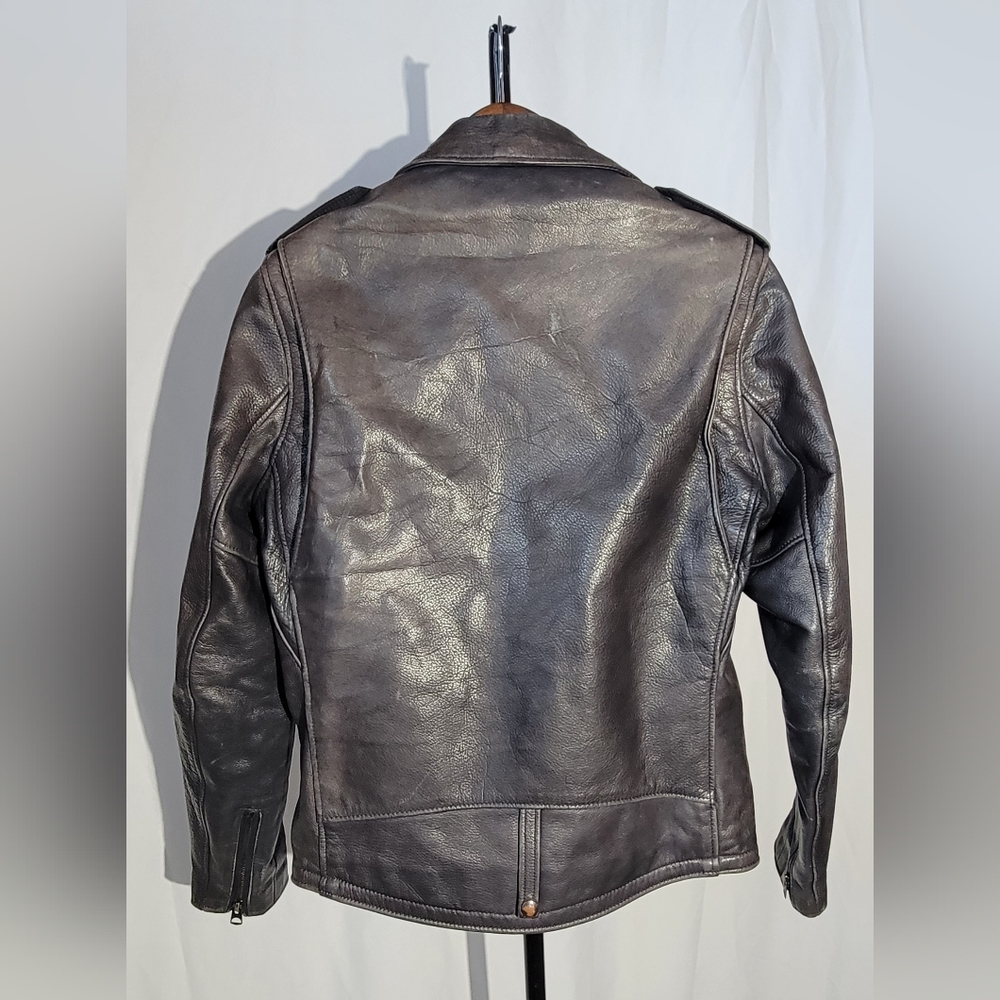 Schott NYC Men's Waxy Cowhide Leather Motorcycle Jacket Black RN 18606 - Picture 2 of 16